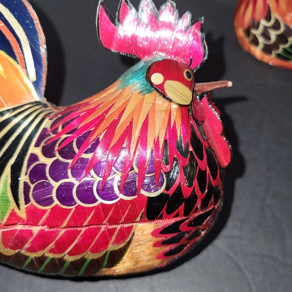 VINTAGE JAPANESE FOLK ART COUNTRY HANDMADE BAMBOO ROOSTER TRINKET BOX & 3 SMALL - Picture 5 of 10